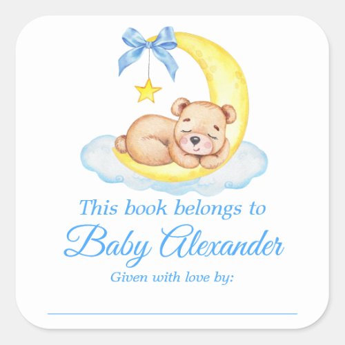 Watercolor Teddy Bear Baby Shower Bookplate Labels