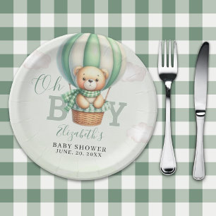 Watercolor Teddy Bear Baby Shower Boy Party Paper Plates