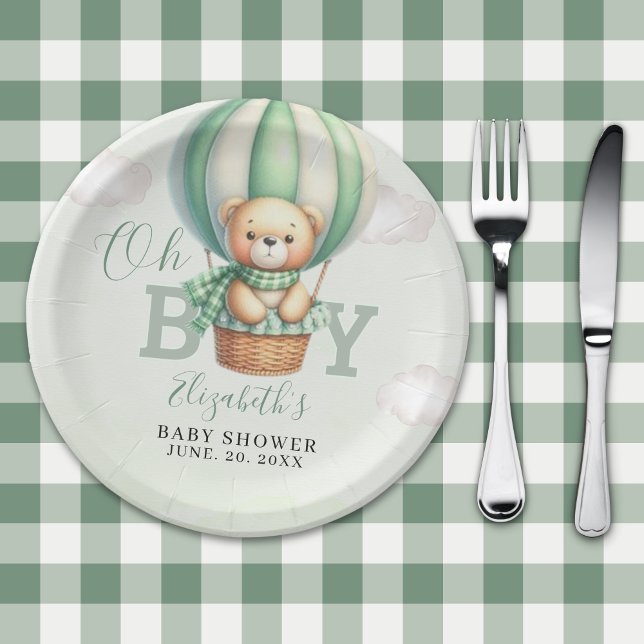 Watercolor Teddy Bear Baby Shower Boy Party Paper Plates (Creator Uploaded)