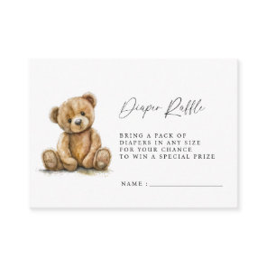 Watercolor Teddy Bear Baby Shower Diaper Raffle Enclosure Card