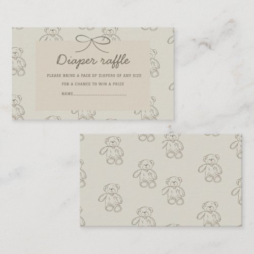 Watercolor teddy bear baby shower diaper raffle Enclosure Card
