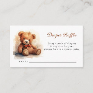 Watercolor Teddy Bear Baby Shower Diaper Raffle  Enclosure Card