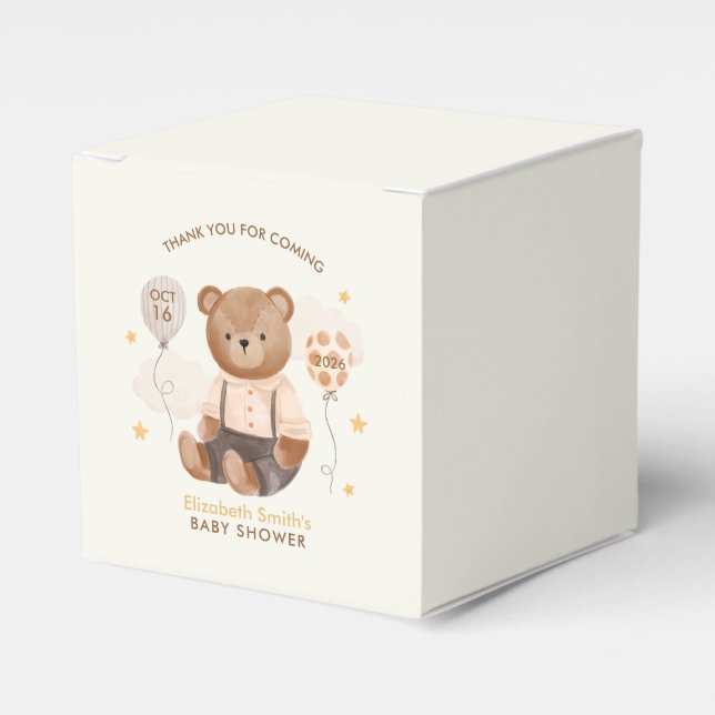 Watercolor Teddy Bear Baby Shower Favor Boxes (Front Side)