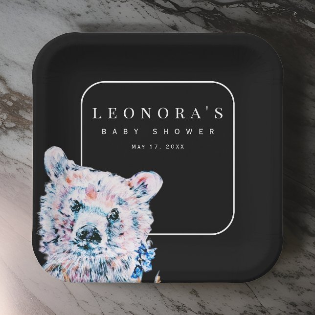 Watercolor Teddy Bear Baby Shower Paper Plate (Creator Uploaded)