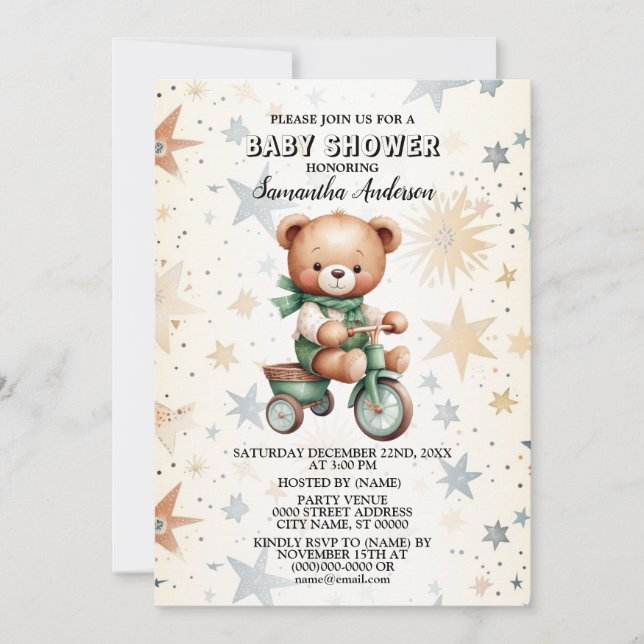 Watercolor Teddy Bear Baby Shower Party Elegant Invitation (Front)