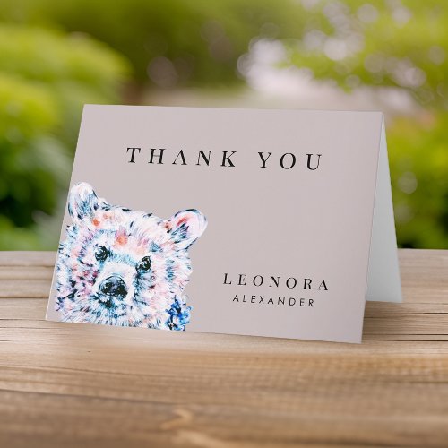 Watercolor Teddy Bear Baby Shower Thank You Card