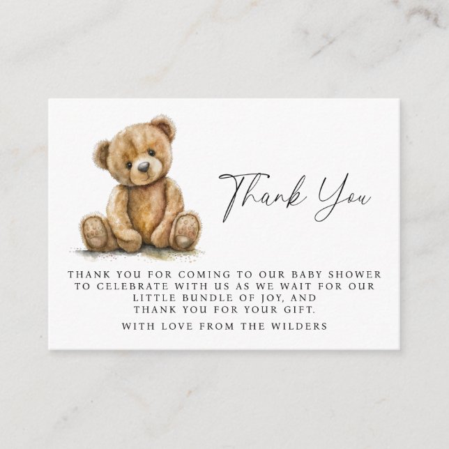 Watercolor Teddy Bear Baby Shower Thank You Enclosure Card (Front)
