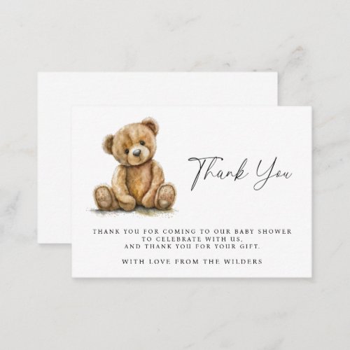 Watercolor Teddy Bear Baby Shower Thank You Enclosure Card