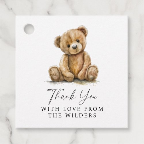 Watercolor Teddy Bear Baby Shower Thank You Favor Tags