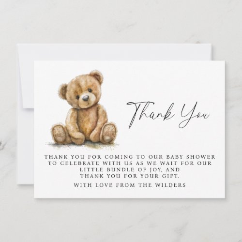 Watercolor Teddy Bear Baby Shower Thank You Note Card