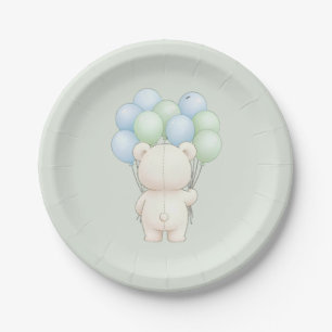 Watercolor Teddy Bear Balloon Party Paper Plates