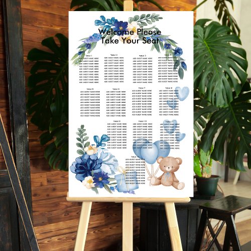 Watercolor Teddy Bear Balloon seating chart Foam Board