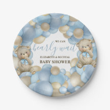 Watercolor Teddy Bear Balloon Theme Paper Plate