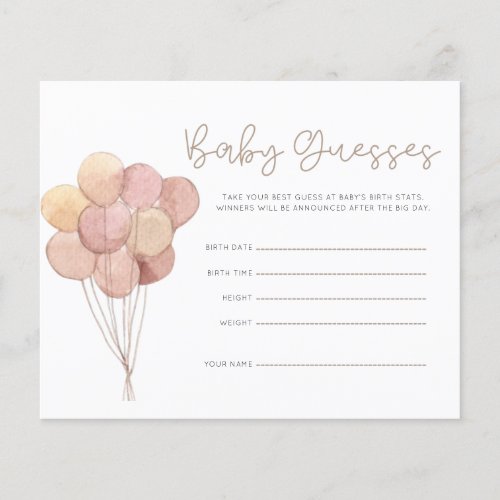 Watercolor Teddy Bear Balloons Baby Guesses Game