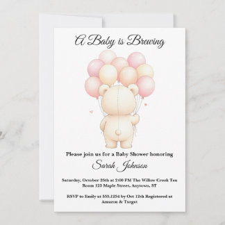 Watercolor Teddy Bear Balloons Baby Shower Invitat Invitation