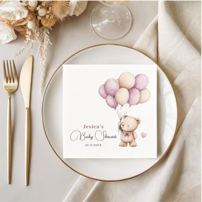 Watercolor Teddy Bear Balloons Pastel Baby Shower Napkins (Creator Uploaded)