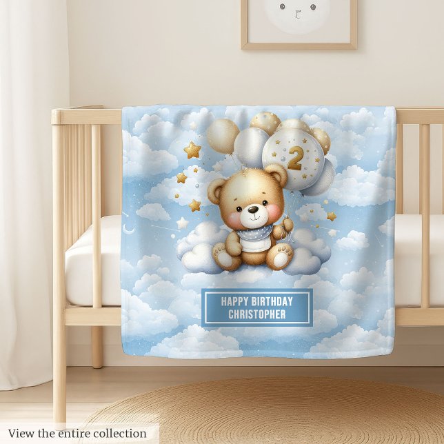 Watercolor teddy bear blanket 2nd birthday boy (Watercolor teddy bear blanket 2nd birthday boy)