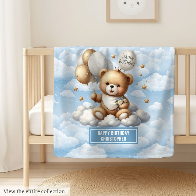 Watercolor teddy bear blanket for birthday gift (Watercolor teddy bear blanket for birthday gift)