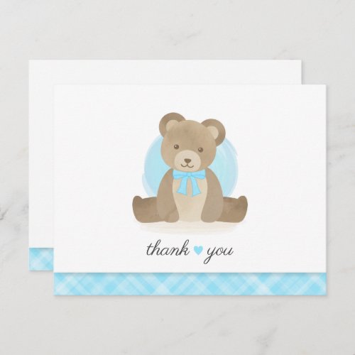 Watercolor Teddy Bear Blue Baby Shower Thank You Note Card