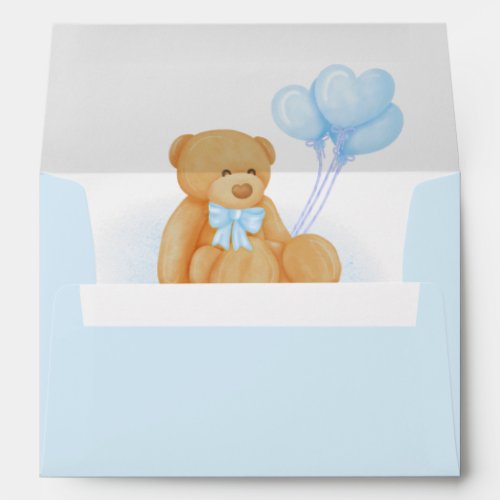 Watercolor Teddy Bear Blue Balloons Return Address Envelope