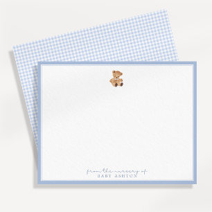 Watercolor Teddy Bear Blue Frame Nursery Note Card