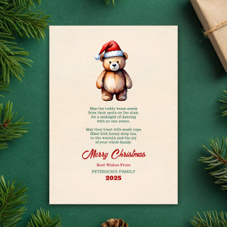 Watercolor Teddy Bear Christmas Greeting Card