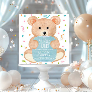 Watercolor Teddy Bear Confetti Boy Birthday Invitation
