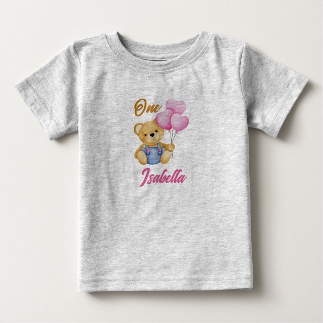Watercolor Teddy Bear First Birthday Baby Baby T-Shirt (Front)