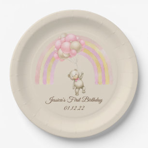 Watercolor Teddy Bear First Birthday Paper Plates