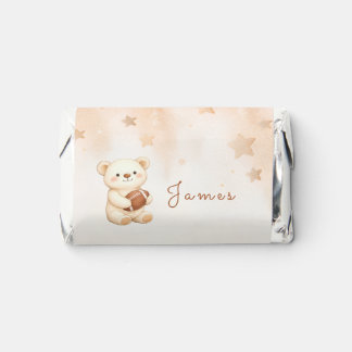 Watercolor teddy bear football baby shower hershey's miniatures