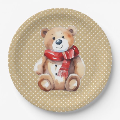 Watercolor Teddy Bear for Birthday Paper Plates