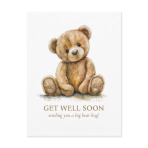 Watercolor Teddy Bear Get Well Postcard