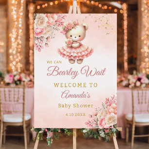 Watercolor Teddy Bear Girl Baby Shower Welcome  Foam Board