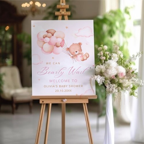 Watercolor Teddy Bear Girl Baby Shower Welcome  Foam Board