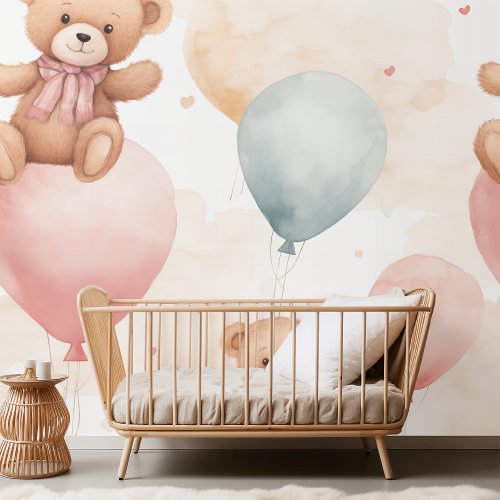Watercolor Teddy Bear Hot Air Balloons Clipart Wallpaper
