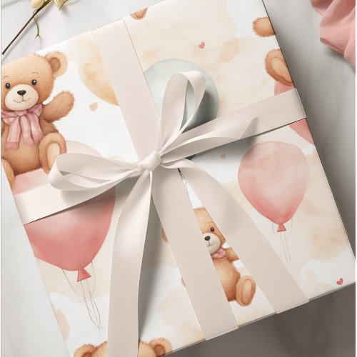 Watercolor Teddy Bear Hot Air Balloons  Wrapping Paper