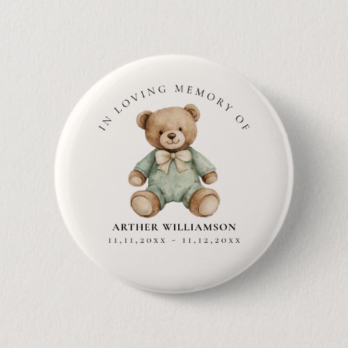 Watercolor Teddy Bear In Loving Memory Memorial  Button