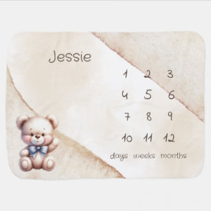Watercolor Teddy Bear Milestone Gender Neutral Baby Blanket