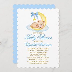 Watercolor Teddy Bear Moon Baby Shower Gold Invitation