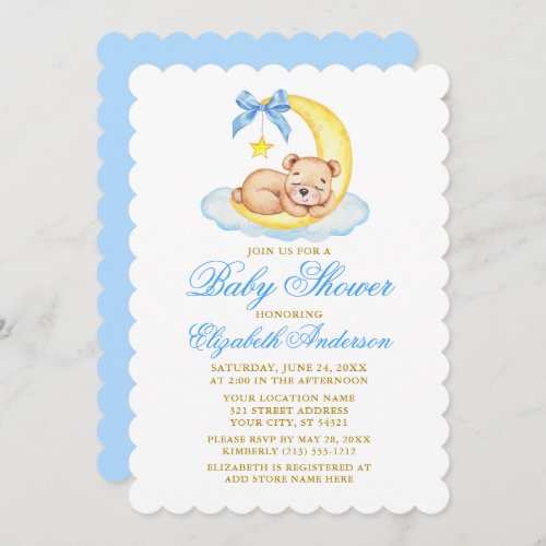 Watercolor Teddy Bear Moon Baby Shower Gold Invitation