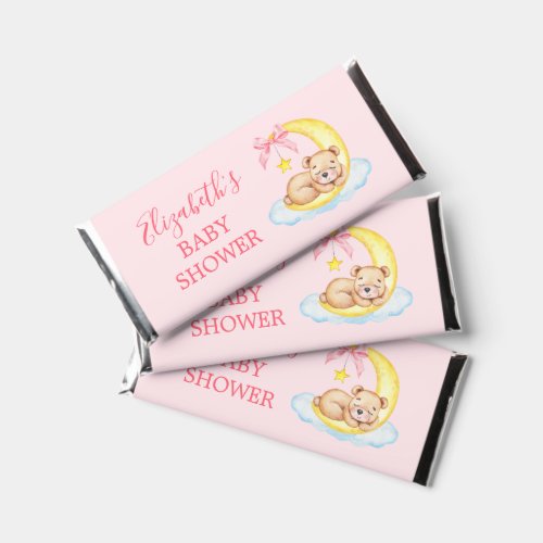 Watercolor Teddy Bear Moon Baby Shower Pink Hershey Bar Favors
