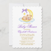 Watercolor Teddy Bear Moon Baby Shower Purple Invitation (Front)