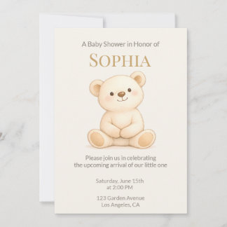Watercolor Teddy Bear Neutral Baby Shower Invitation