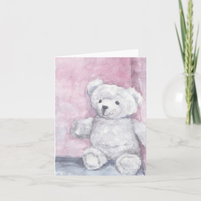 Watercolor Teddy Bear Note Cards, Blank Interior Card (Front)