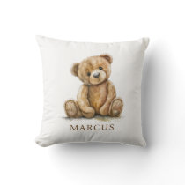 Watercolor Teddy Bear Nursery Baby Name Throw Pillow