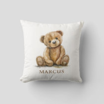 Watercolor Teddy Bear Nursery Baby Name Throw Pillow