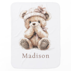 Watercolor Teddy Bear Nursery Personalized Baby Blanket
