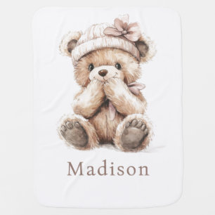 Watercolor Teddy Bear Nursery Personalized Baby Blanket