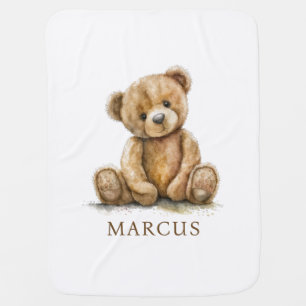 Watercolor Teddy Bear Nursery Personalized Baby Blanket