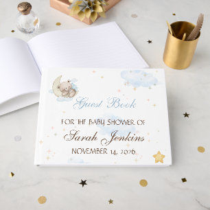 Watercolor Teddy Bear Over The Moon Baby Shower Guest Book